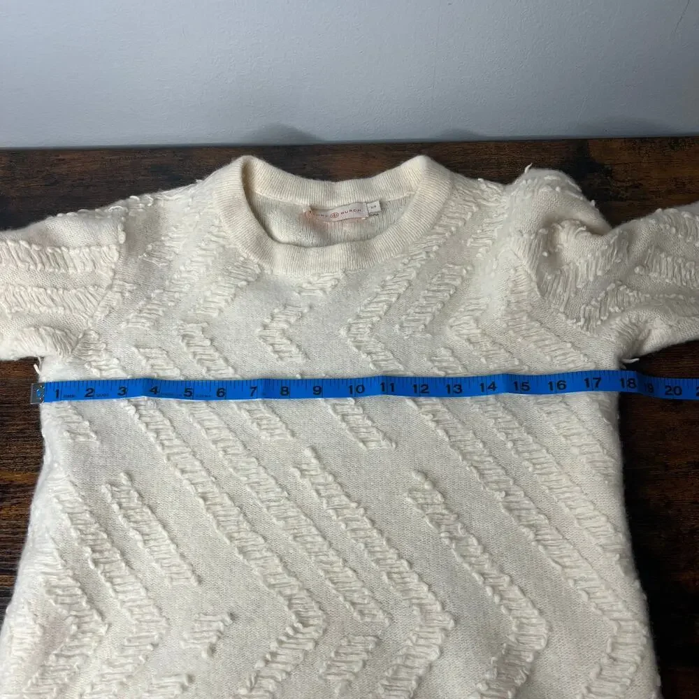 Tory Burch Ivory Textured‎ Chevron Wool Sweater Crewneck Women's S/P Old Money
